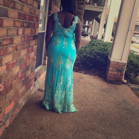 Turquoise with gold dress - Picture 1 of 4